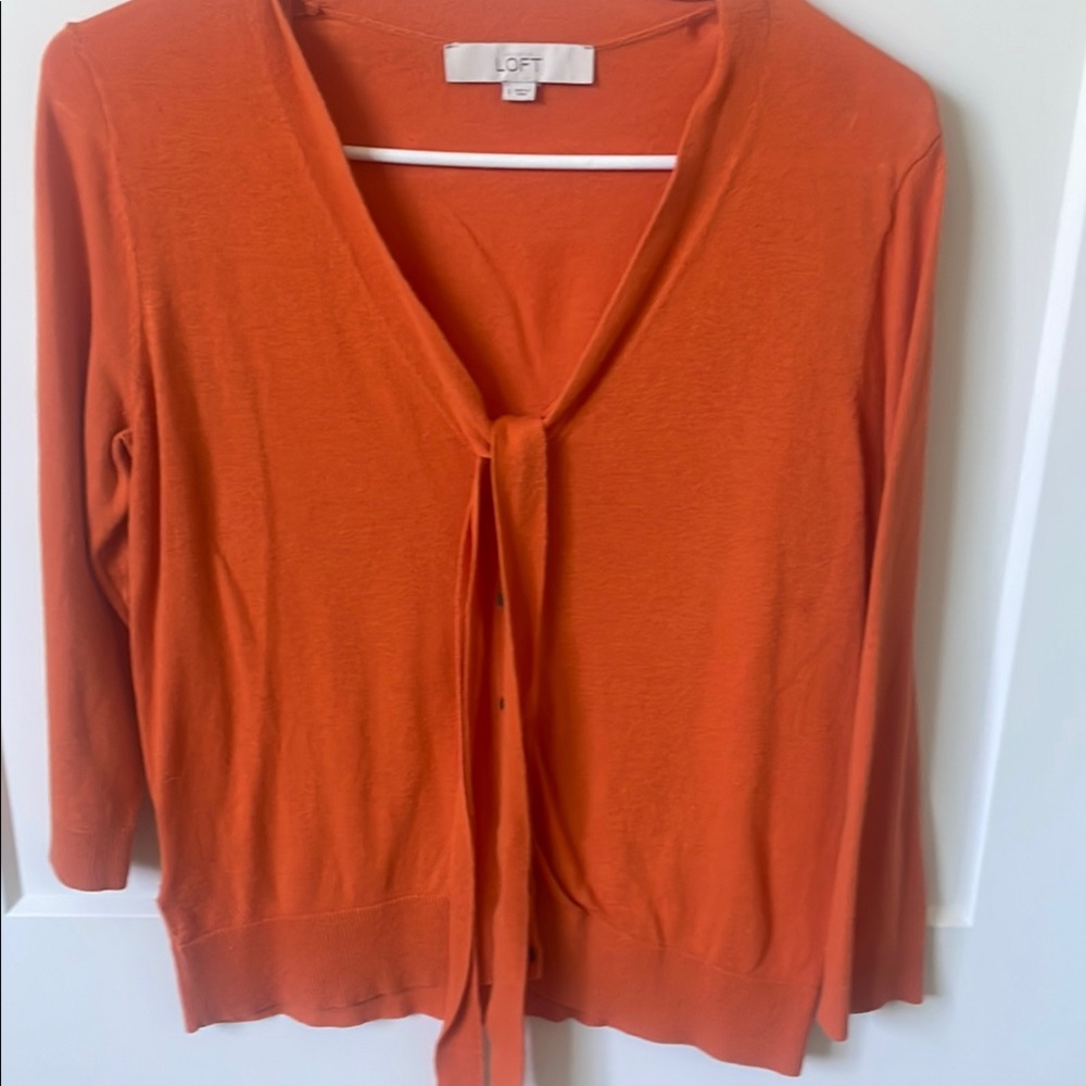 LOFT Tie-Front Cardigan in Vibrant Orange. 2 tops